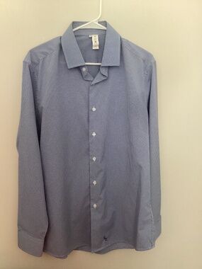 State & Liberty Button Up Dress Shirt Mens Large Athletic Blue White Gingham
